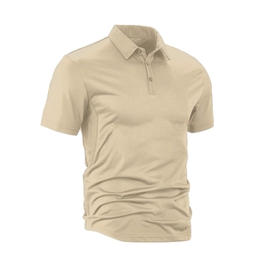 Polo da uomo traspirante color kaki con colletto classico e abbottonatura a tre bottoni