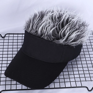 Creative black baseball cap with gray wig top for stylish men's outdoor sun protection