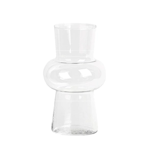 Minimalist clear glass vase with a unique spherical mid-section for home decor