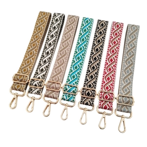 Adjustable 3.8cm wide jacquard crossbody bag straps with gold metal hooks set