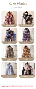 Detailed grid of multicolored plaid tassel scarves showcasing diverse color patterns and soft texture