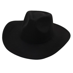 Classic wide brim black wool felt fedora hat for men and women with flat brim
