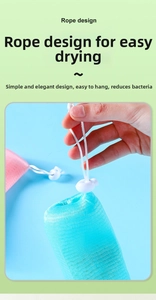 Detail of foaming net set in pink and blue with hanging rope and adjustable buckle