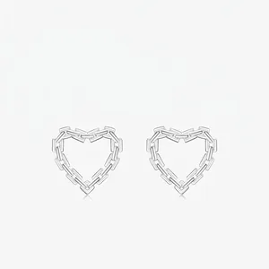 S925 Sterling Silver Heart Stud Earrings For Women Geometric Chain Link Design Minimalist Hypoallergenic Silver Post Jewelry