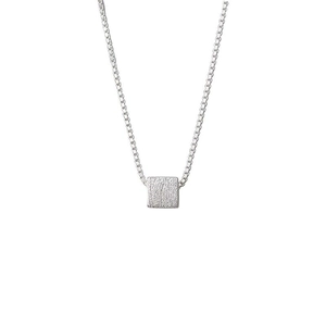 Minimalist S925 sterling silver square pendant necklace with a brushed metal texture