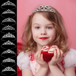 Children Rhinestone Princess Crown Headband Sparkly Crystal Alloy Tiara For Girls Birthday Party Performance Accessories