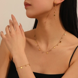Stainless Steel Heart Jewelry Set Rhinestone Pendant Necklace Bracelet Earrings For Women Fashion Elegant