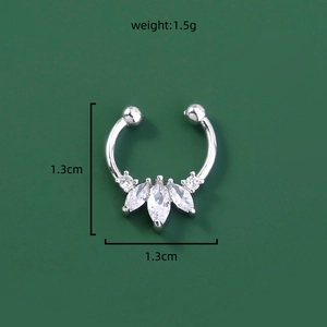 Detailed view of silver nose ring with clear zircon showing 1.3cm size dimensions