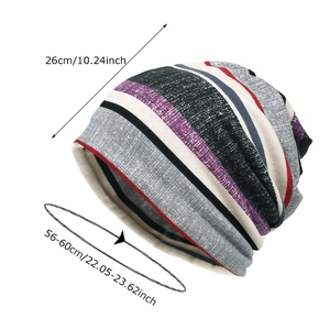 Striped breathable beanie cap for men and women with 26cm height and 56-60cm head circumference