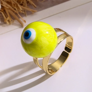 Golden Evil Eye adjustable ring featuring a bright yellow enamel bead and open band