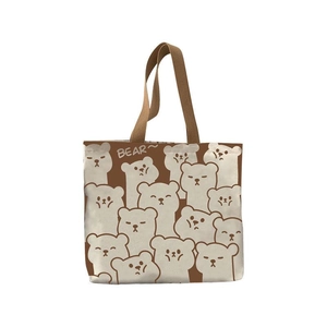 Large canvas tote bag with brown bear patterns and comfortable top handles