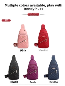Quilted nylon crossbody chest bags in five colors with adjustable straps and gold zippers