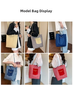 Collage de bolsos tote de cuadros y lisos con correas de cuentas y bolsillo
