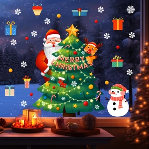 Christmas window stickers set with Santa, reindeer, and snowflakes for glass decoration