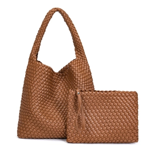 Large Capacity Woven Tote Bag Women's Fashion Trendy Underarm Shoulder Handbag Soft PU Leather Hobo Bag Purse Set