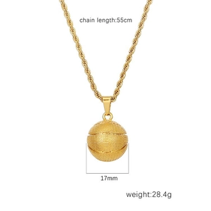Gold basketball pendant necklace with twisted chain for sports lovers, 55cm length