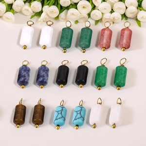 Natural Gemstone Cylinder Charms Pendants With Gold Alloy Loops For DIY Jewelry Making Earrings Necklaces Vintage Style