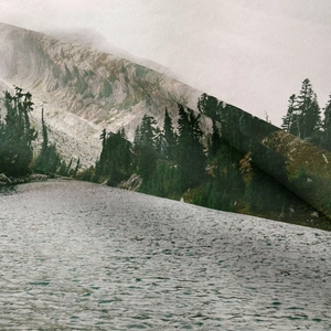 Bohemian forest tapestry featuring digital print mountains and serene lake landscape