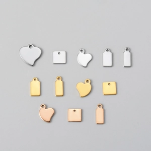 Polished stainless steel DIY pendants in heart, square and rectangle shapes in three colors