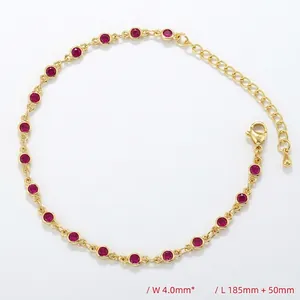 Detail view of 4mm red rhinestone bezel-set chain with 185mm length and lobster clasp