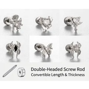 Titanium Steel Helix Piercing Stud Earrings Cubic Zirconia Heart Butterfly Spider Wing Cartilage Jewelry Screw Back