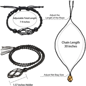 Collar de cordón tejido negro ajustable con red de 1,57 pulgadas para piedras naturales