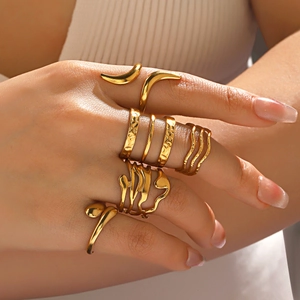 Geometric Irregular Open Ring Stainless Steel 18K Gold Plated Adjustable Wave Line Minimalist Fashion Jewelry For Women