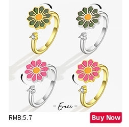 Detail showing four rotating flower rings with colorful enamel petals and gold plating