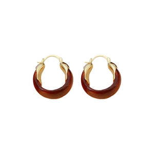 Elegant gold-plated amber resin hoop earrings for women with high-end polished finish