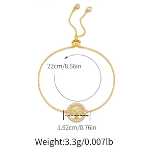Detailed size specifications for gold tree of life adjustable slider bracelet