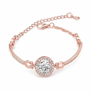 Elegant rose gold bracelet with a sparkling circular zircon pendant and adjustable chain