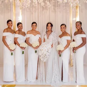 Abito Da Damigella D'onore In Raso Spalle Scoperte Spacco Laterale Elegante Abito Da Sera Banchetto Matrimonio Donne