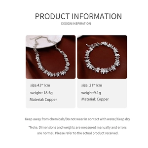 Silver necklace and bracelet jewelry set details with size and weight information