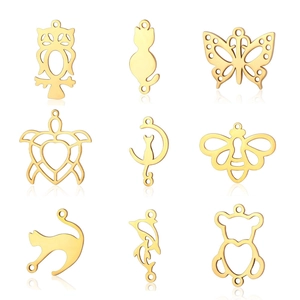 Golden stainless steel animal pendants set featuring owl butterfly and bee designs