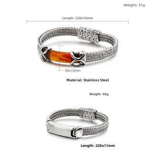 Detail showing dimensions and specs of stainless steel woven dragon chain bracelets