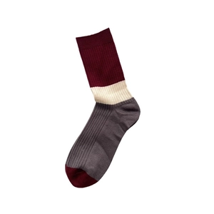 Winter cashmere socks featuring retro color-block stripes in red, beige and grey tones