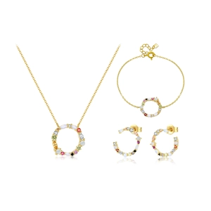925 silver jewelry set with colorful zircon rings including necklace bracelet and earrings