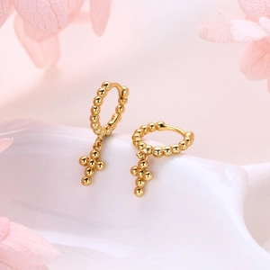 S925 sterling silver gold beaded hoop earrings with hanging cross star pendants