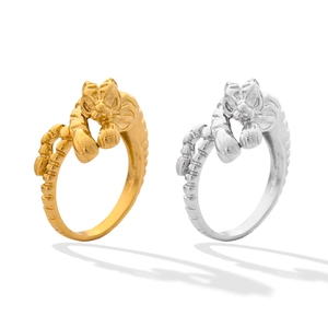 Tiger head open rings in gold and silver finish with detailed 18K gold plated metal design