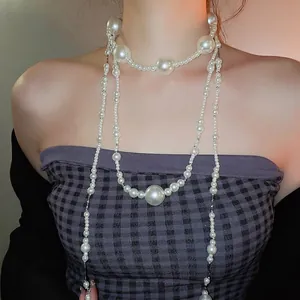 Elegant multi-layer white pearl necklace with vintage French style for women