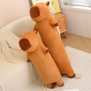 Long Capybara plush pillow set in soft caramel brown fabric for home decoration