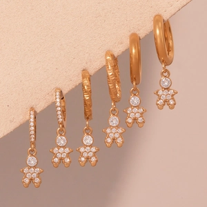 Exquisite gold-plated stainless steel hoop earrings set with Little Prince charms and zircons