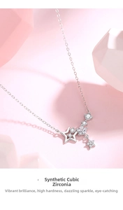 Detail view of 925 sterling silver star pendant with synthetic cubic zirconia stones