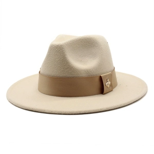 Vintage Woolen Felt Fedora Hat For Men Women Wide Brim Jazz Panama Hat With Gold Bee Accessory Ribbon Band Western Style