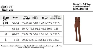 Detailed size chart for the backless strapless jumpsuit with bust and waist measurements