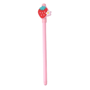 Cute pink strawberry gel pen with 3D floral accent for students and office writing