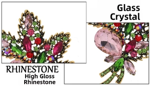 Close-up of vintage flower brooch with colorful glass crystals and sparkling rhinestones