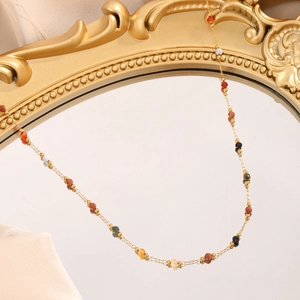 Chic 18k gold plated stainless steel necklace with colorful natural stone beads