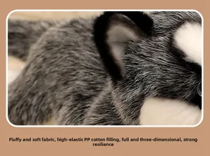 Detail of plush husky toy with soft faux fur and high-elastic PP cotton filling