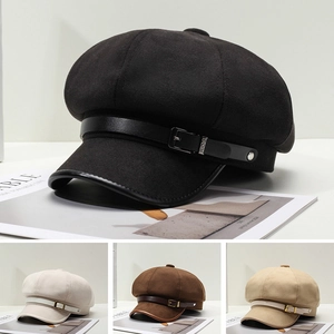 Vintage Schiebermütze Aus Wolle Octagonal Hut Britischer Stil Retro Warm Herbst Winter Kopfbedeckung Für Damen Lederband Metallschnalle